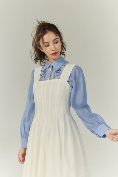 《グルメ番組はこの衣装で》フラワーエンブロイダリーハイウエストドレス-Off White