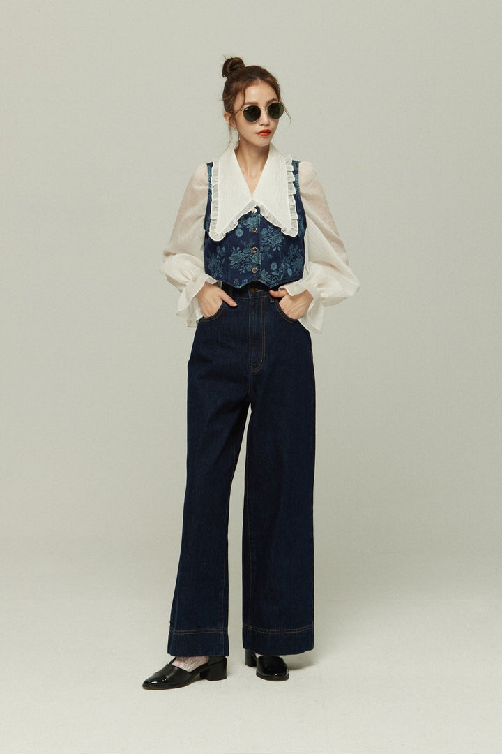 《メリーがまた嫉妬している》シースルーフリルブラウス-Off White