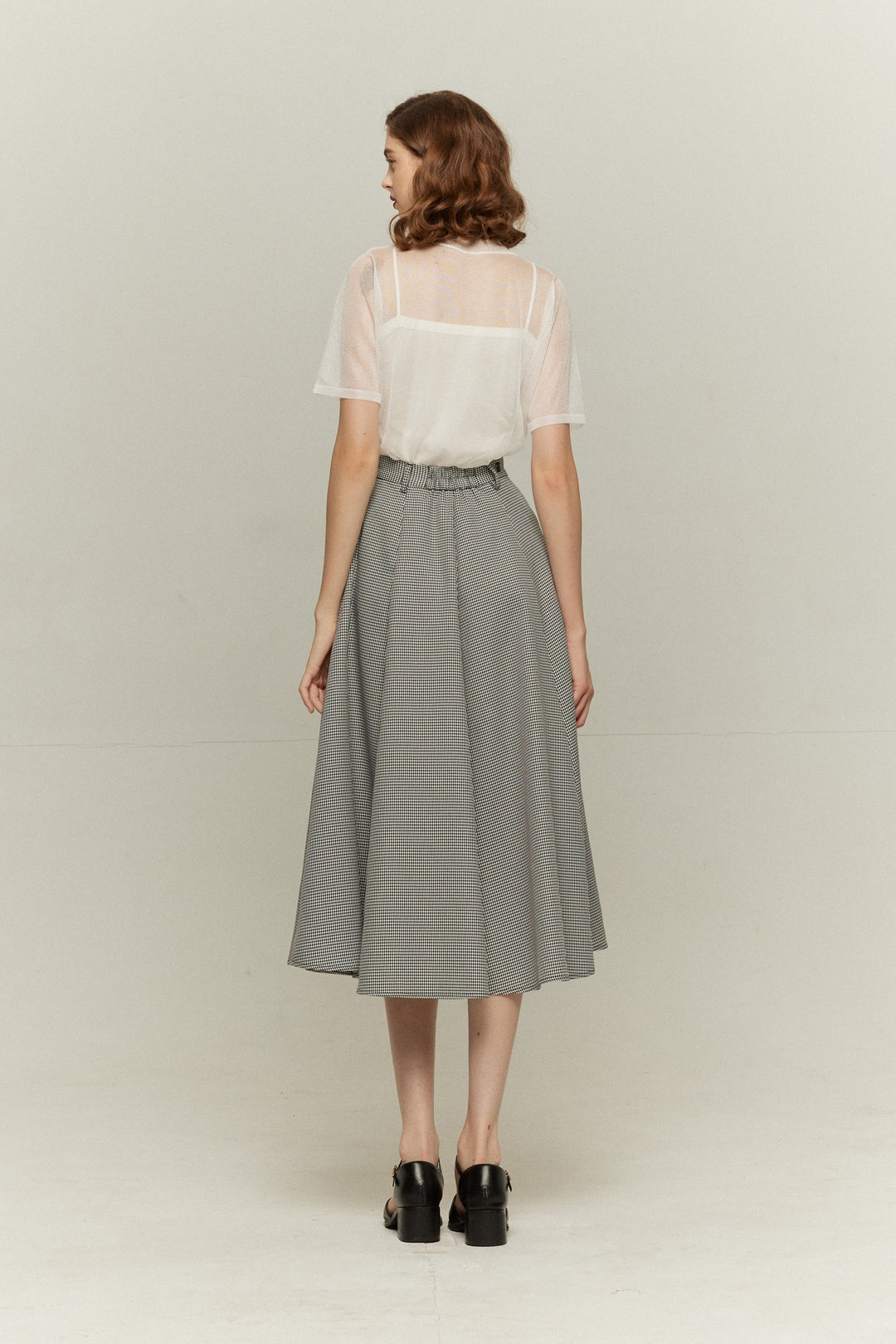 《つい一口食べちゃいました》ハイウエストサーキュラースカート-Houndstooth check