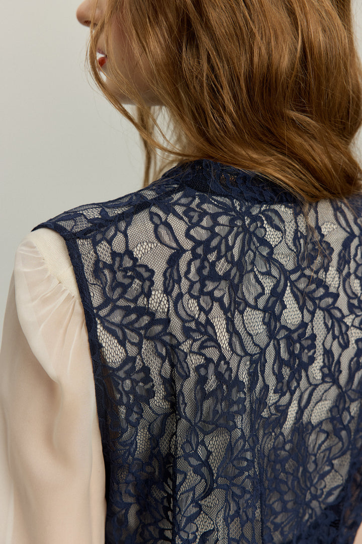 《100年も前からある》チャイナバックルスリーブレストップス-Navy