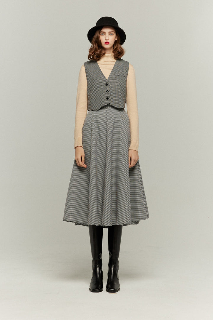 《つい一口食べちゃいました》ハイウエストサーキュラースカート-Houndstooth check