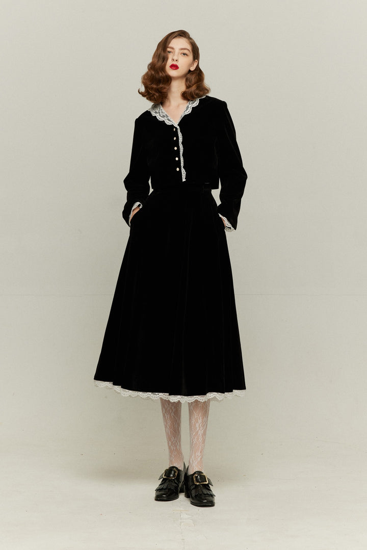 [British accent pronunciation] Lace trim high waist skirt - Black
