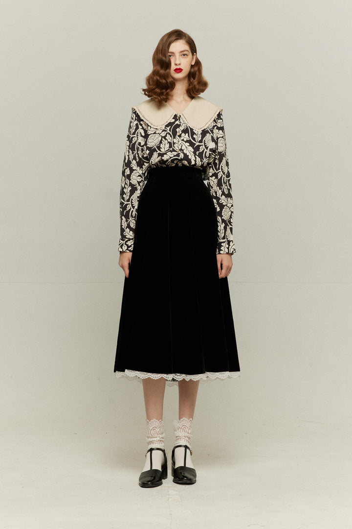 [British accent pronunciation] Lace trim high waist skirt - Black
