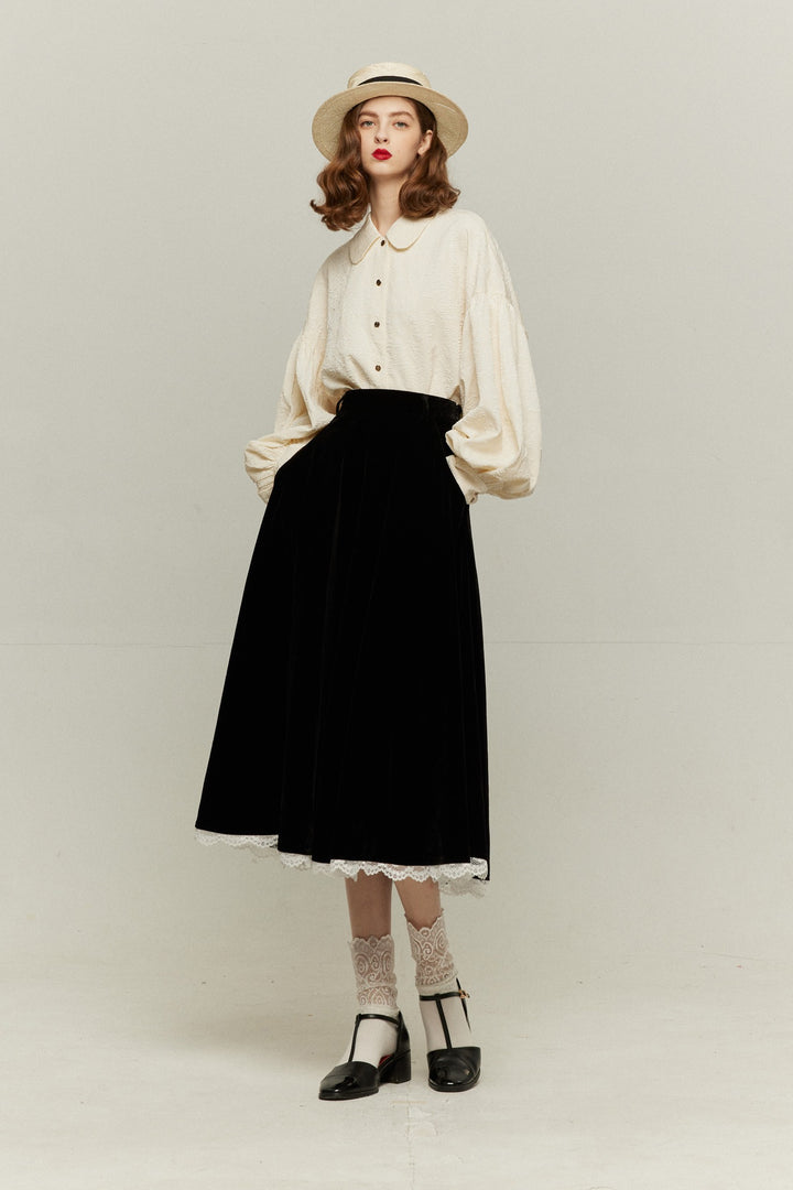 [British accent pronunciation] Lace trim high waist skirt - Black