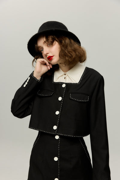 《ヘレンは甘い物を食べない》クロップドジャケット-Black