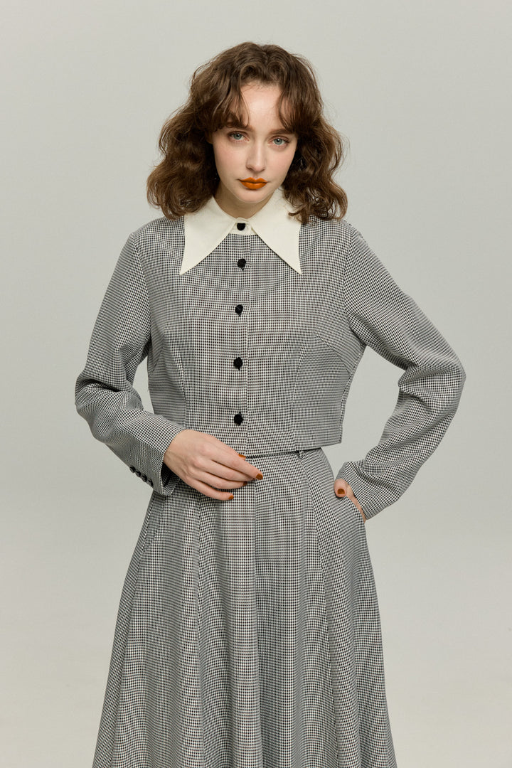 《つい一口食べちゃいました》ハイウエストサーキュラースカート-Houndstooth check