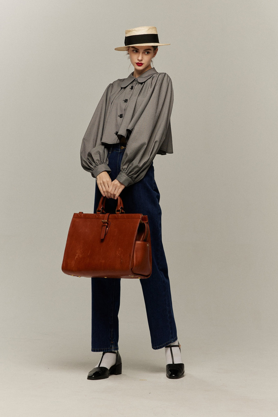 《隕石が落ちてくる》ハイウエストストレートデニムパンツ-Navy