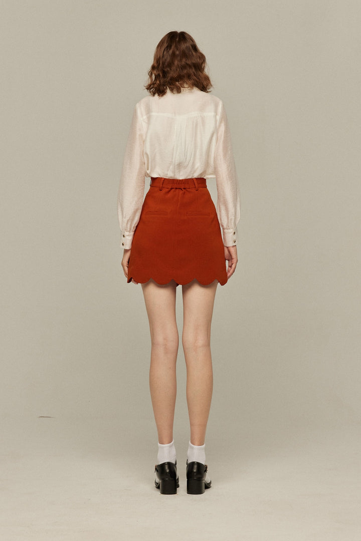 《そばかすができた》スカラップデザインショートスカート-Orange red