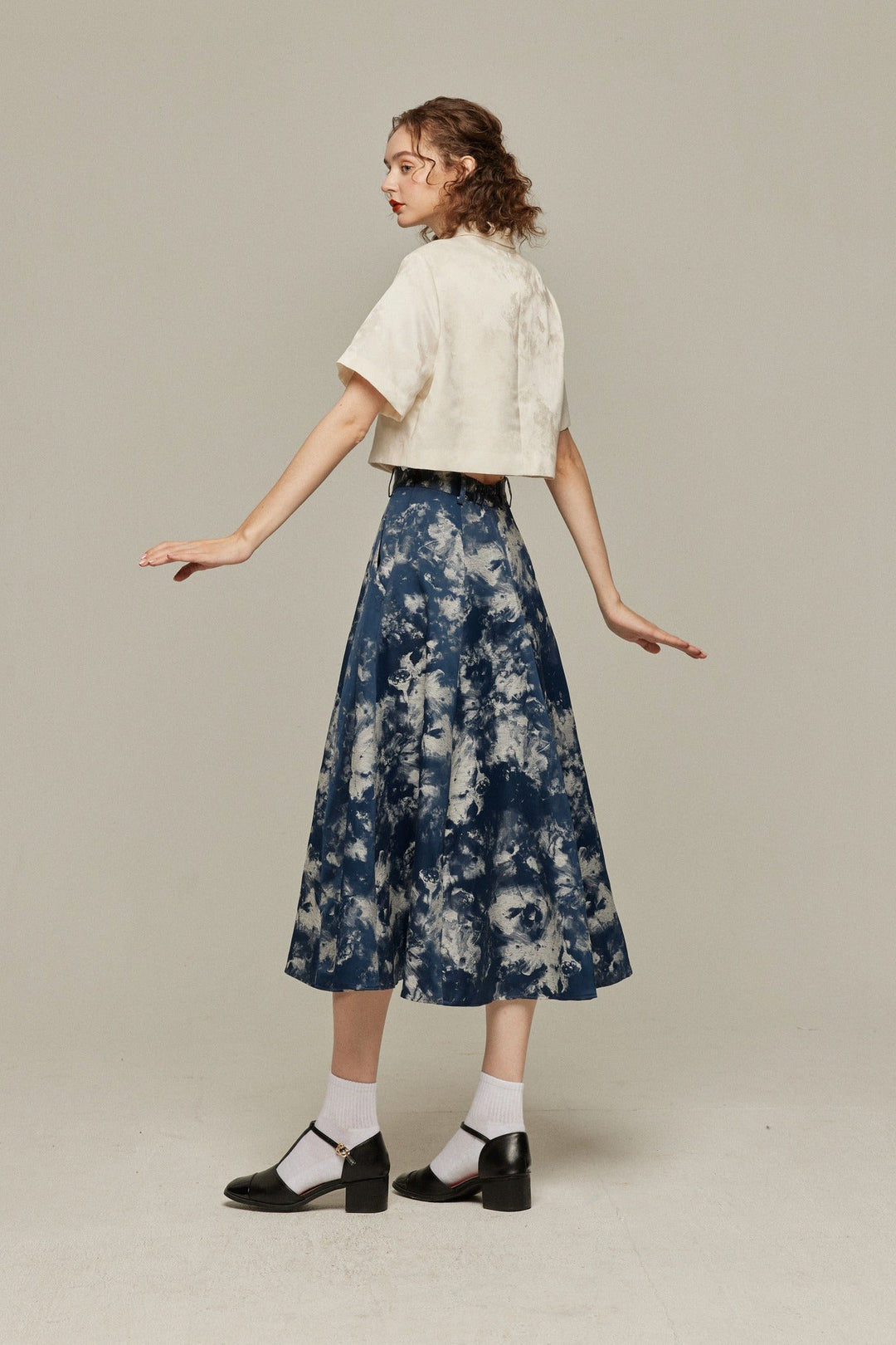 《まずは目隠しをしよう》シノワズリジャガードハイウエストスカート-Navy