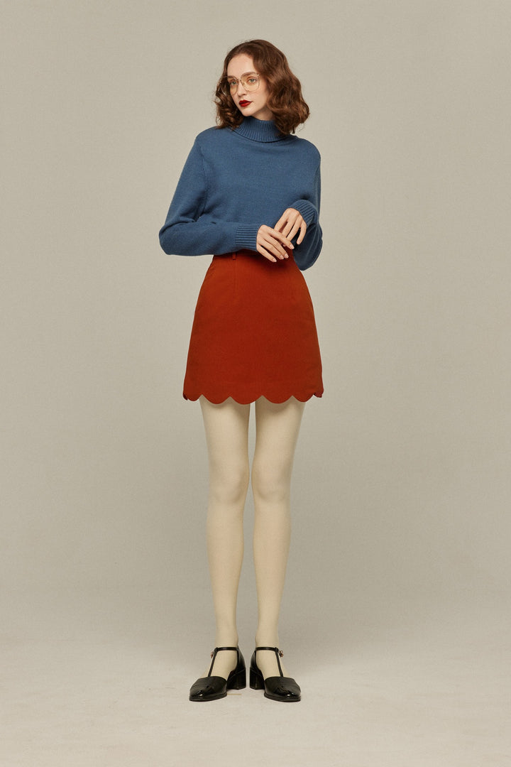 《そばかすができた》スカラップデザインショートスカート-Orange red