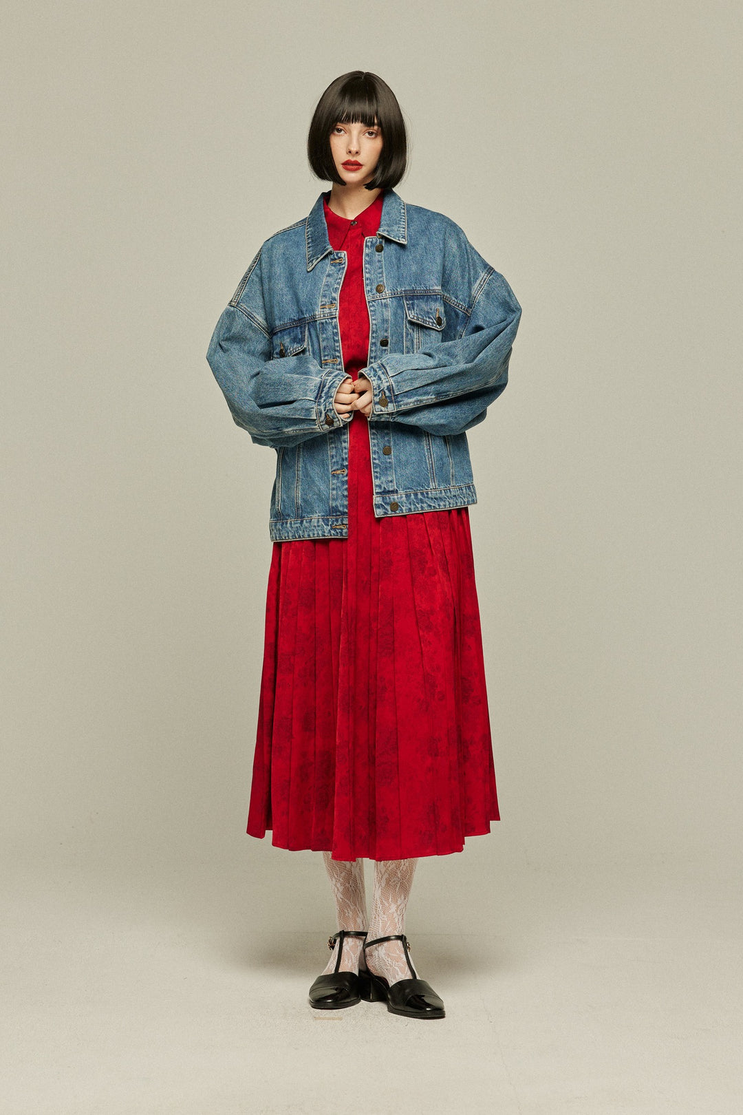 《ステージに花束を投げて》シノワズリジャガードブラウス-Red