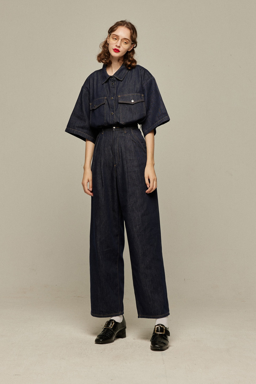 《今日は日曜日だから》オーバーサイズデニムトップス-Navy