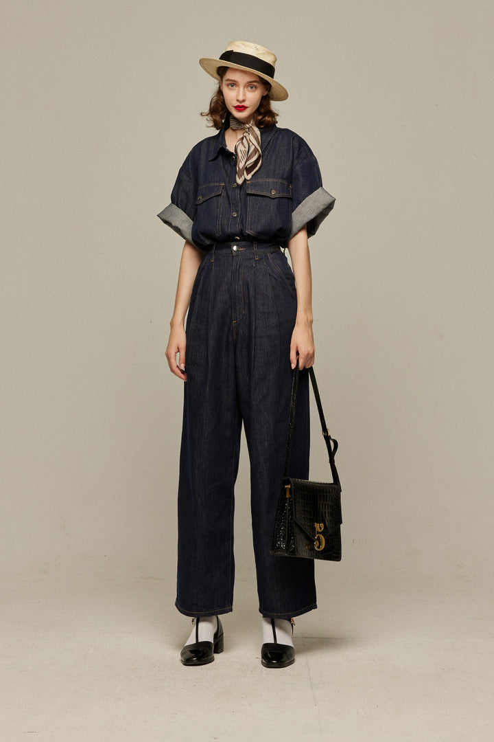 《今日は日曜日だから》オーバーサイズデニムトップス-Navy
