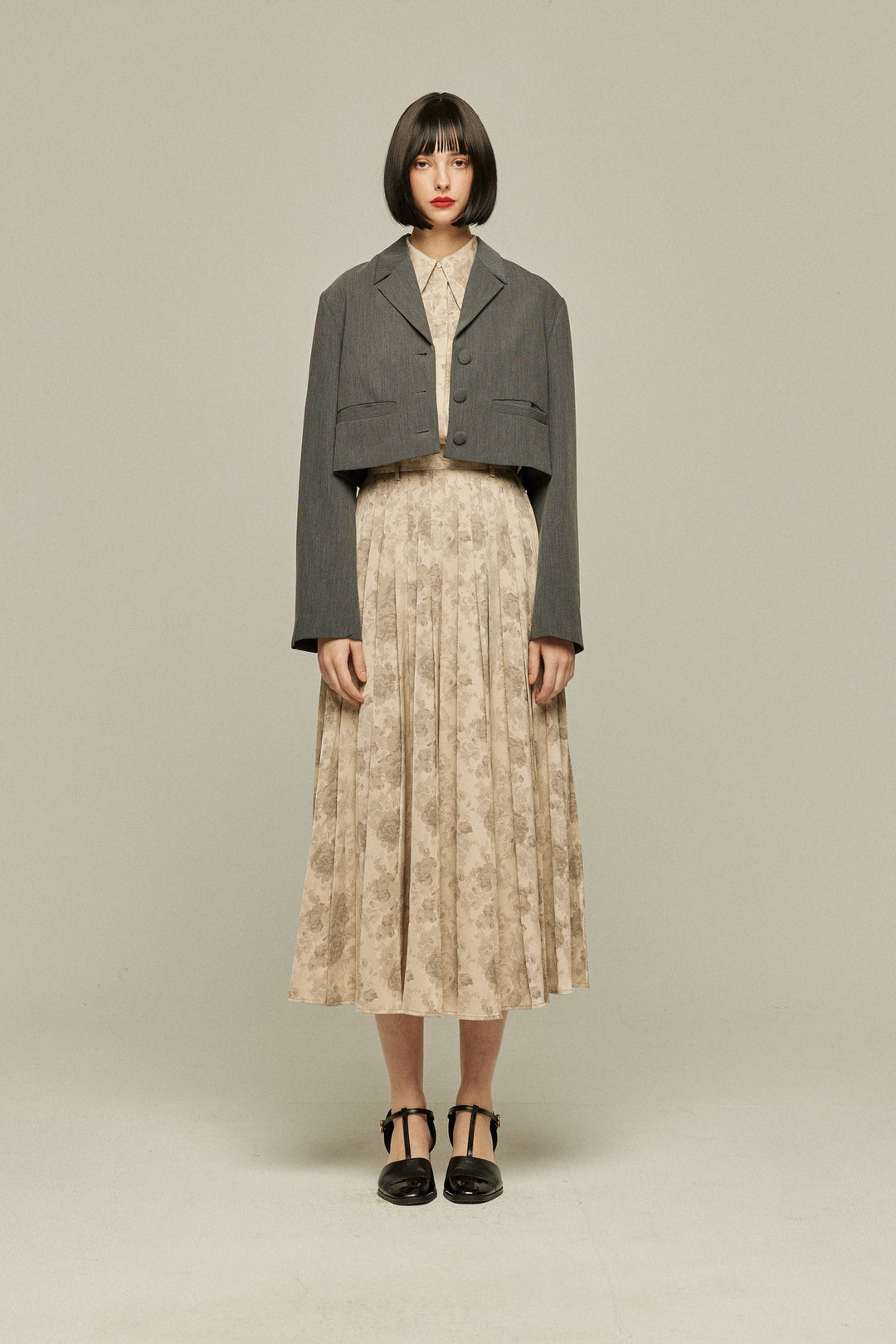 《ステージに花束を投げて》シノワズリハイウエストプリーツスカート-Beige