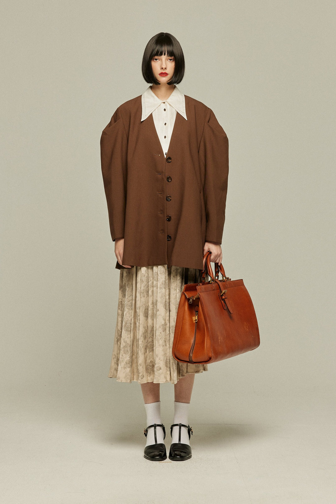 《ステージに花束を投げて》シノワズリハイウエストプリーツスカート-Beige