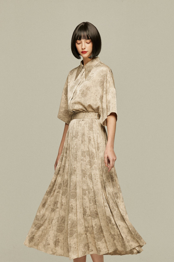 《ステージに花束を投げて》シノワズリハイウエストプリーツスカート-Beige