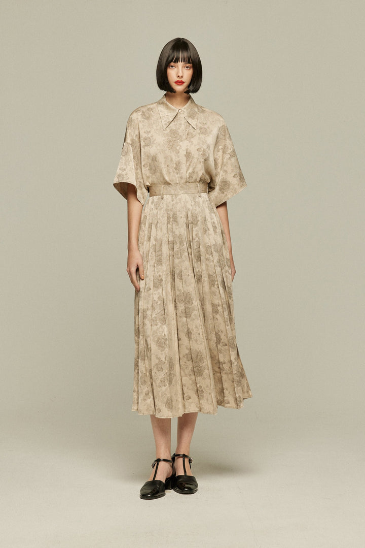 《ステージに花束を投げて》シノワズリハイウエストプリーツスカート-Beige