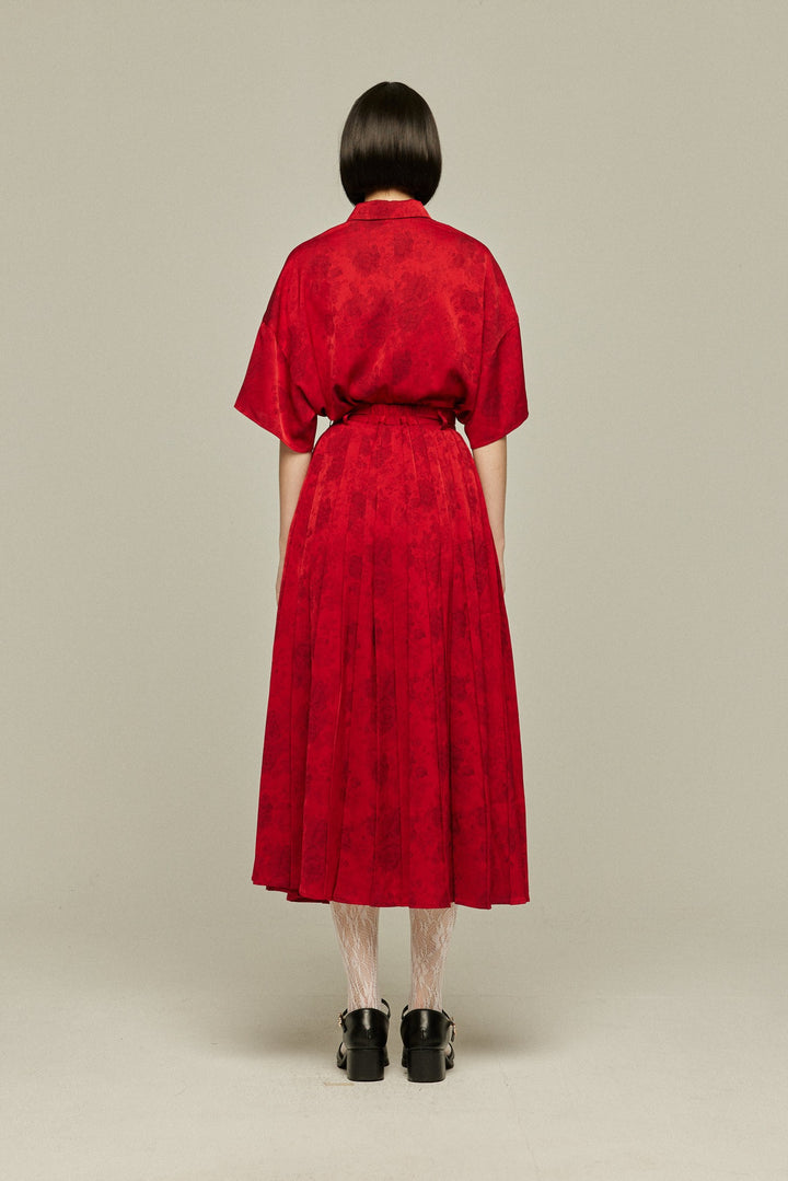 《ステージに花束を投げて》シノワズリジャガードブラウス-Red