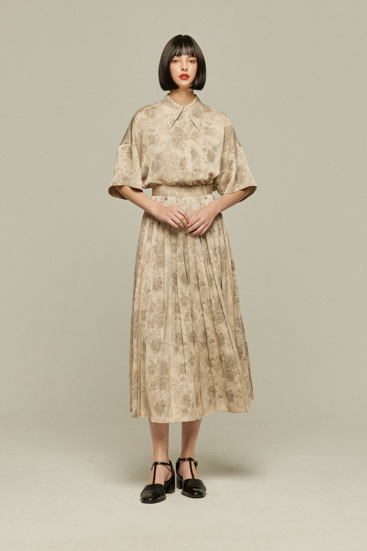 《ステージに花束を投げて》シノワズリハイウエストプリーツスカート-Beige