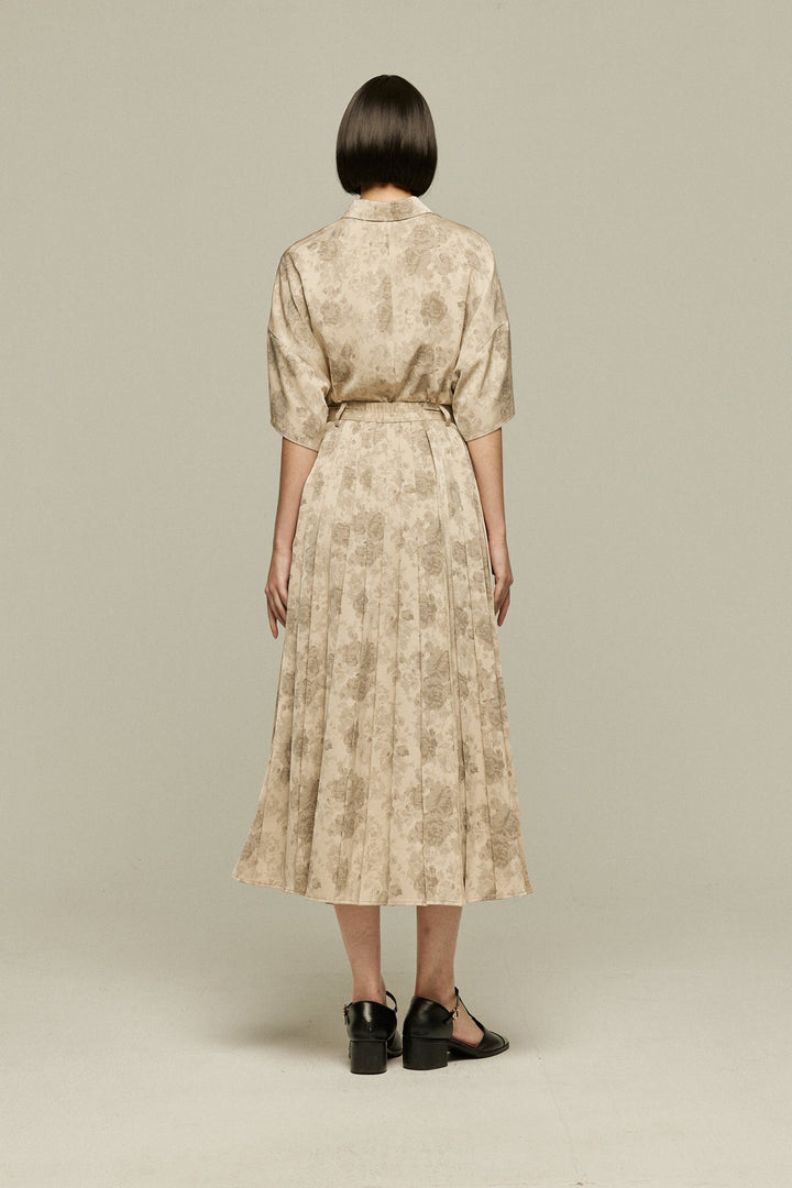 《ステージに花束を投げて》シノワズリハイウエストプリーツスカート-Beige