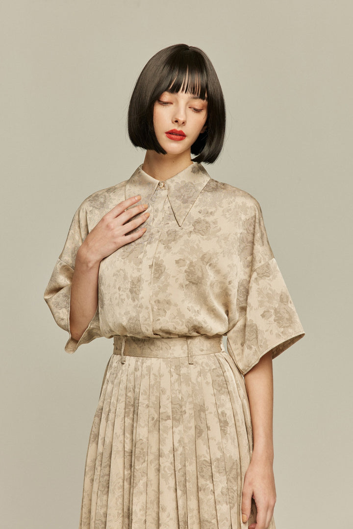 《ステージに花束を投げて》シノワズリハイウエストプリーツスカート-Beige