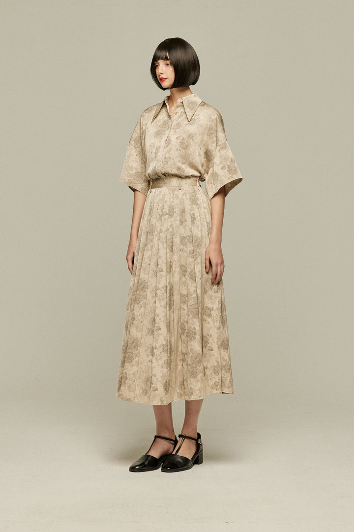 《ステージに花束を投げて》シノワズリハイウエストプリーツスカート-Beige