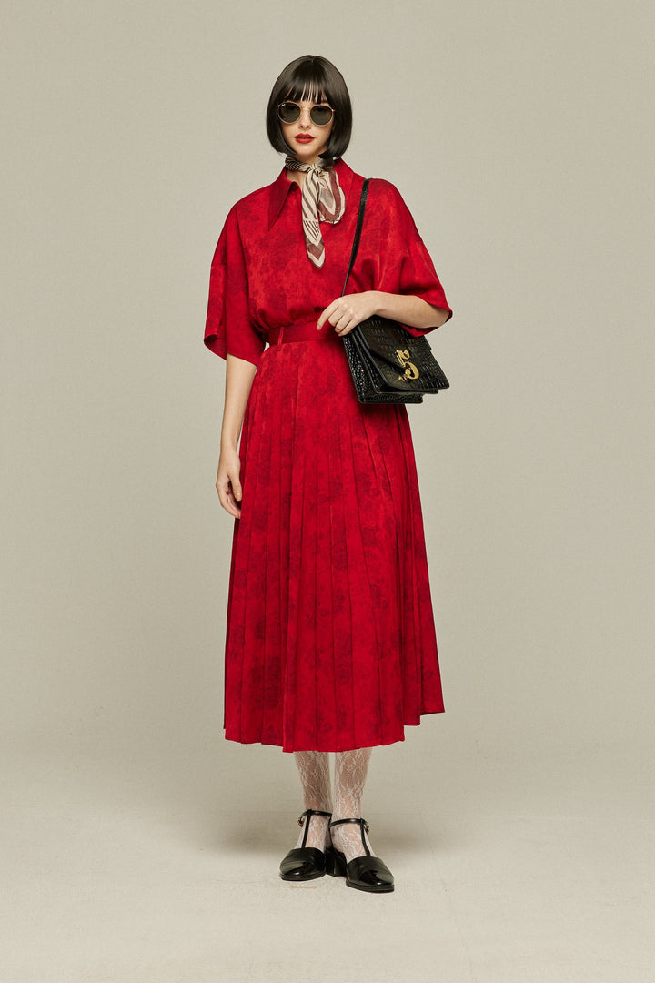 《ステージに花束を投げて》シノワズリジャガードブラウス-Red