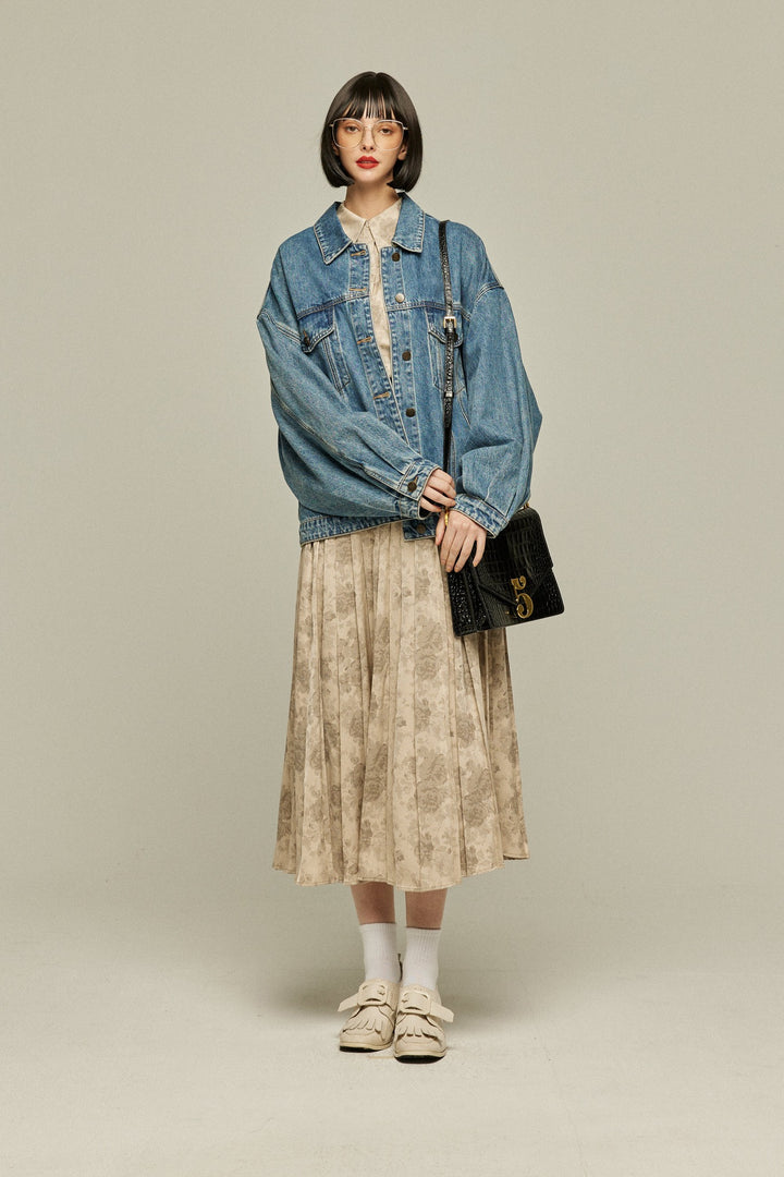 《ステージに花束を投げて》シノワズリハイウエストプリーツスカート-Beige