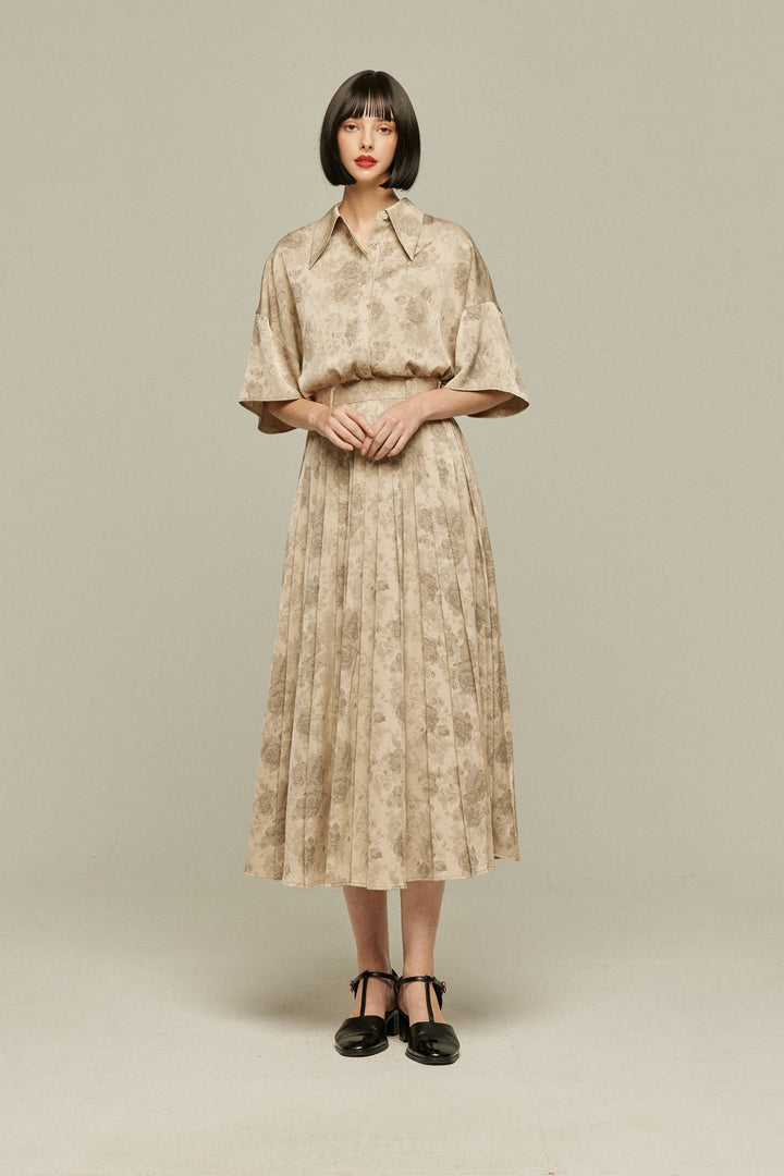 《ステージに花束を投げて》シノワズリハイウエストプリーツスカート-Beige