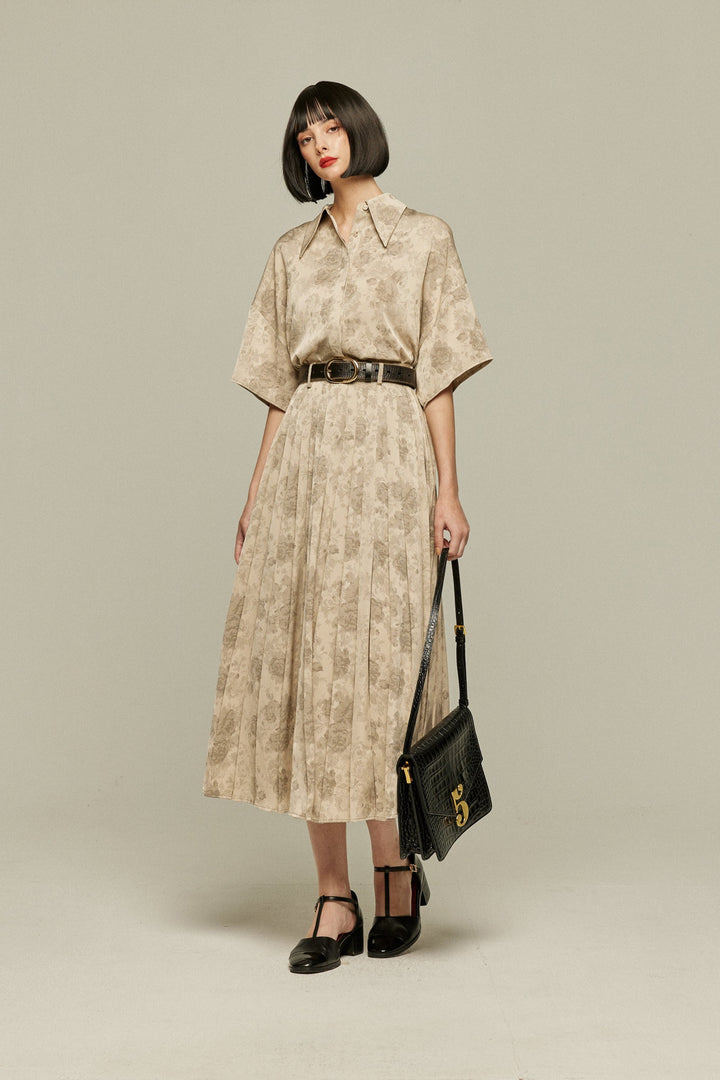 《ステージに花束を投げて》シノワズリハイウエストプリーツスカート-Beige