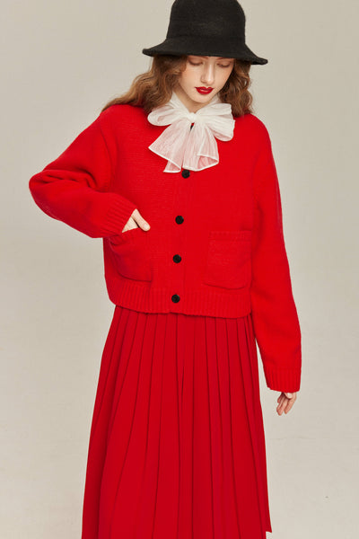 《塩と砂糖を間違えた？》ニットカーディガン-Orange red