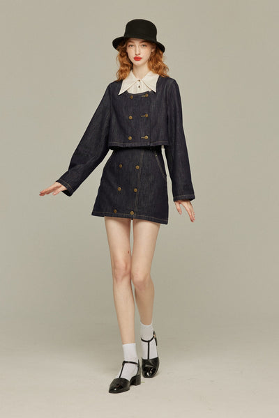 《私はもう殺し屋をやめたんだ》デニムショートスカート-Navy