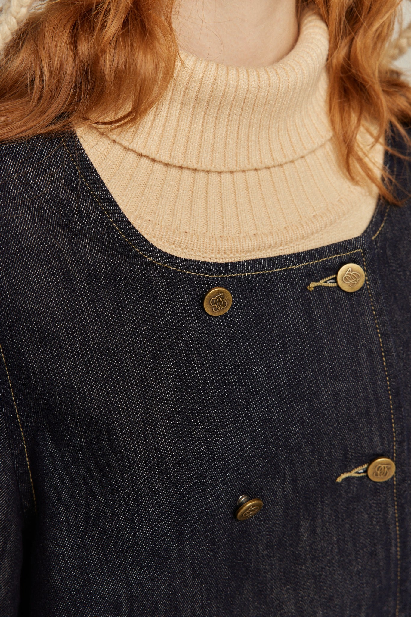 《私はもう殺し屋をやめたんだ》デニムダブルブレストトップス-Navy