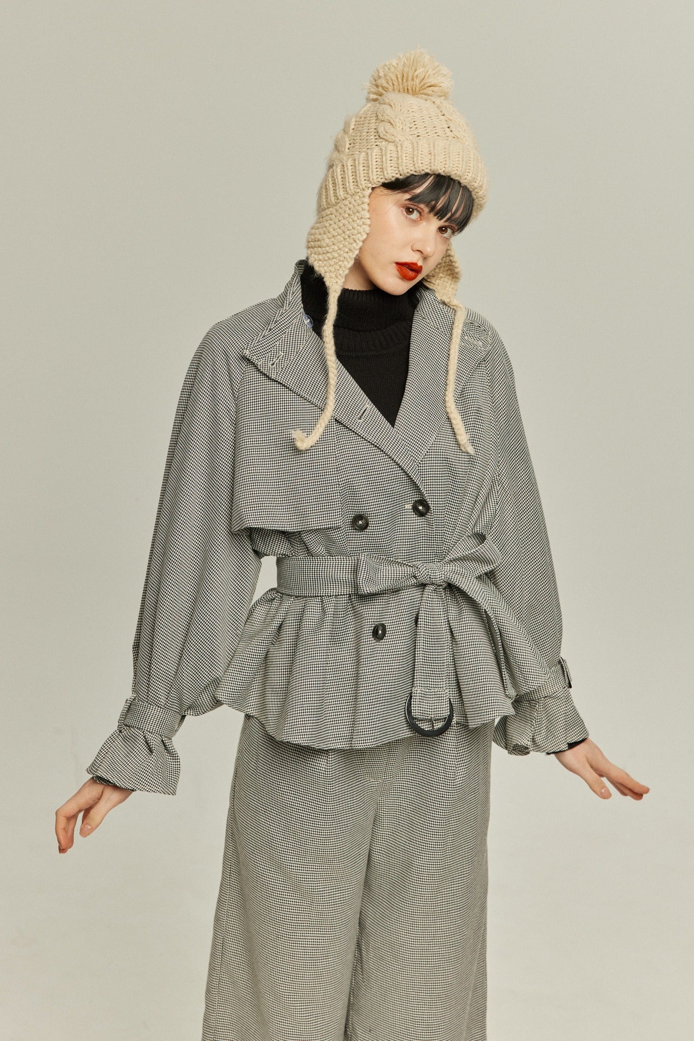 《チャンネルはそのままで》ハイウエストストレートパンツ-Houndstooth check