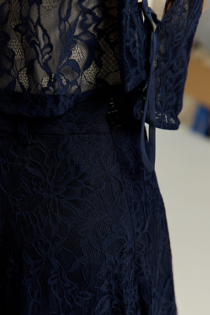《100年も前からある》チャイナバックルスリーブレストップス-Navy