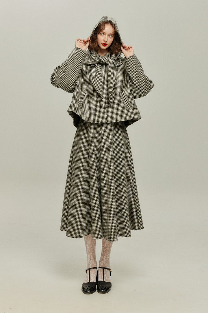 [British Derby Broadcasting] High Waist Check Skirt-Black