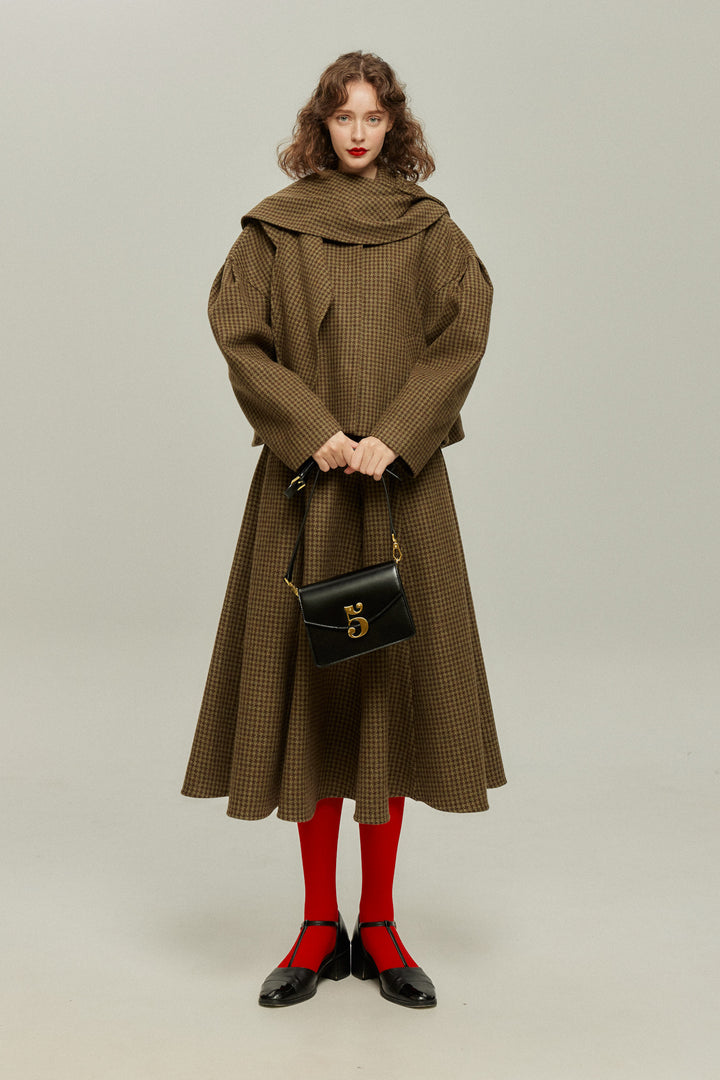 [Broadcasting the English Derby] Mutton sleeve check jacket - Brown