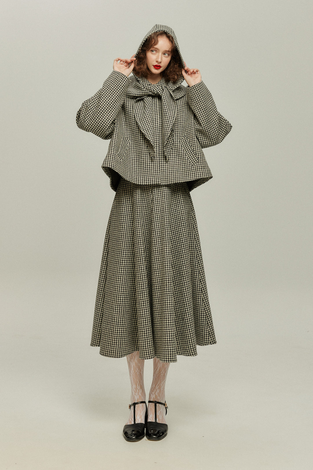 [Broadcasting the British Derby] Mutton sleeve check jacket - Black