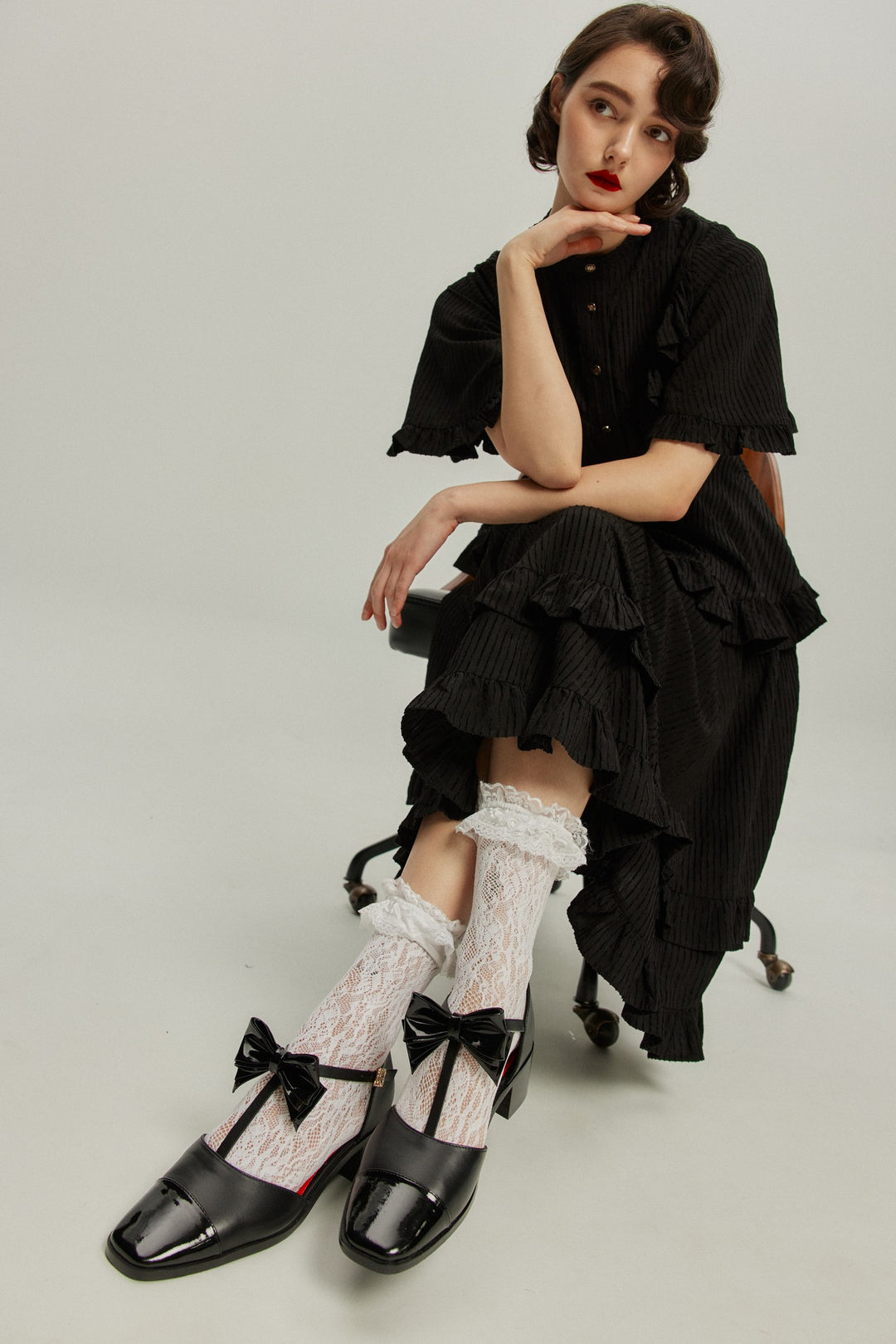 《月の呪文を唱えて》レイヤードフリルスカート-Black