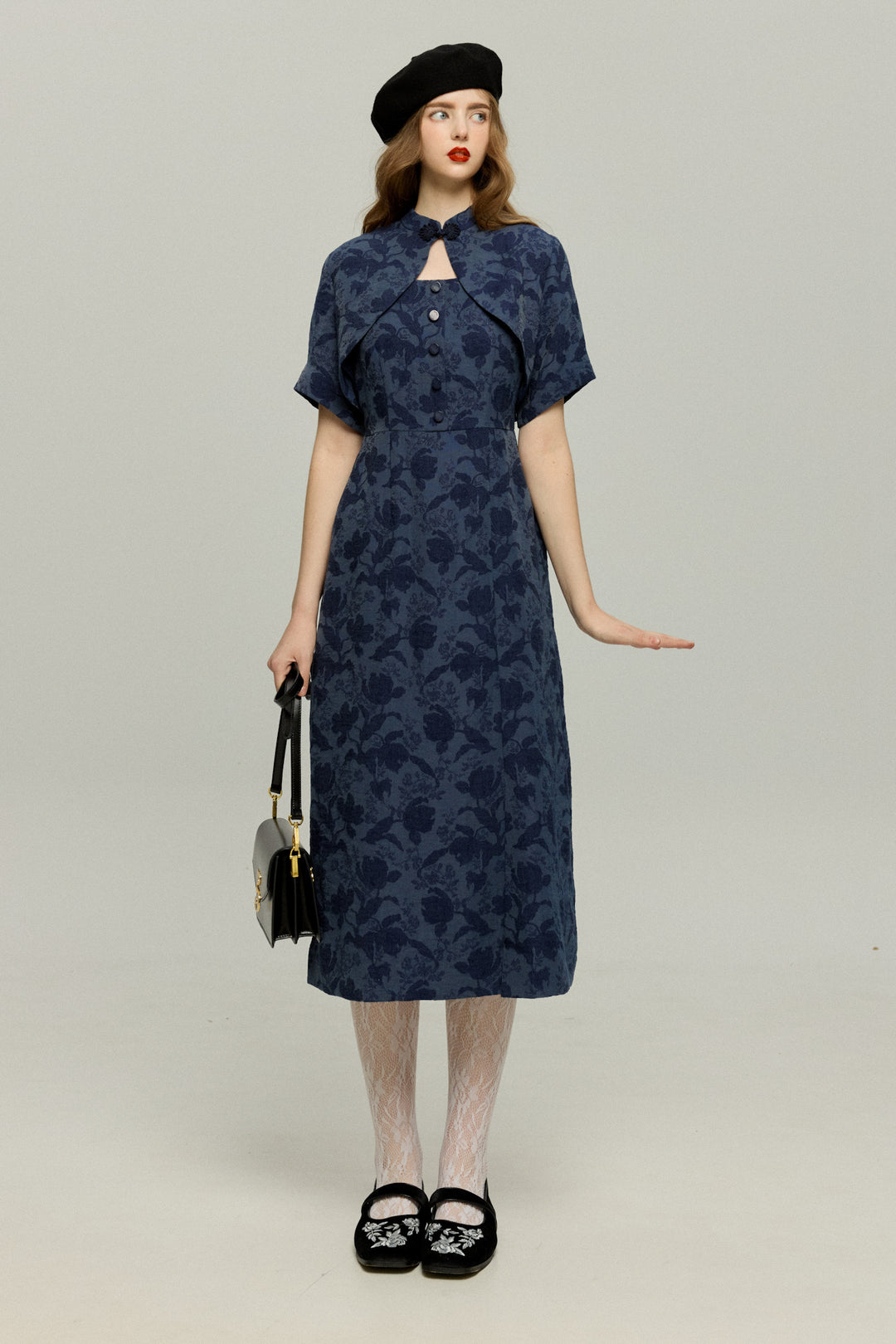 《箸の持ち方》チャイナバックルジャケット-Navy