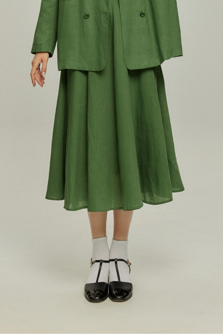 《次のセリフは何ですか？》ベルト付きフレアロングスカート-Green
