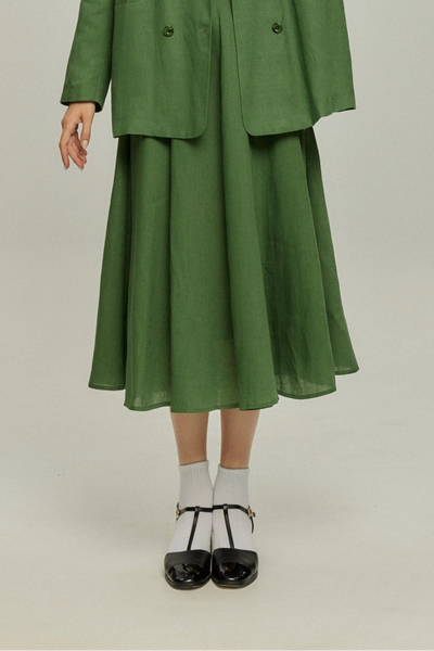 《次のセリフは何ですか？》ベルト付きフレアロングスカート-Green