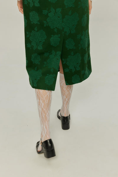 《貴妃椅に身を沈めて》ベルト付きシノワズリパターンスカート-Green
