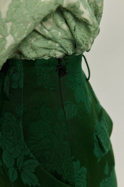 《貴妃椅に身を沈めて》ベルト付きシノワズリパターンスカート-Green
