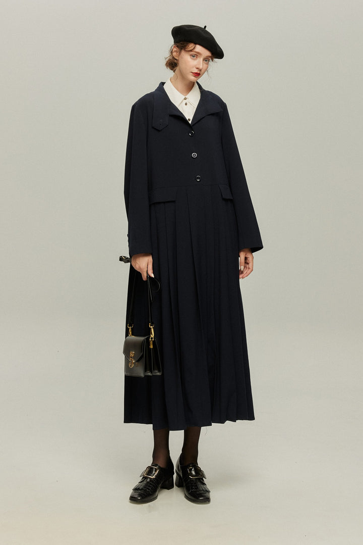 《公園のベンチに一緒に座ろう》ベルト付き2wayジャケットワンピース-Navy