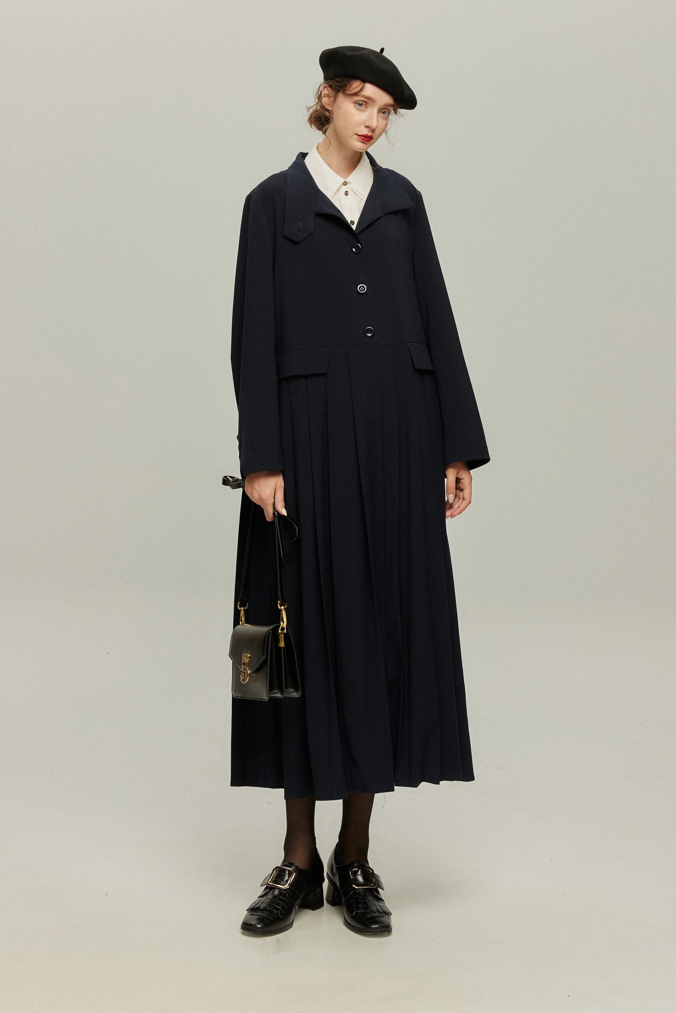 《公園のベンチに一緒に座ろう》ベルト付き2wayジャケットワンピース-Navy