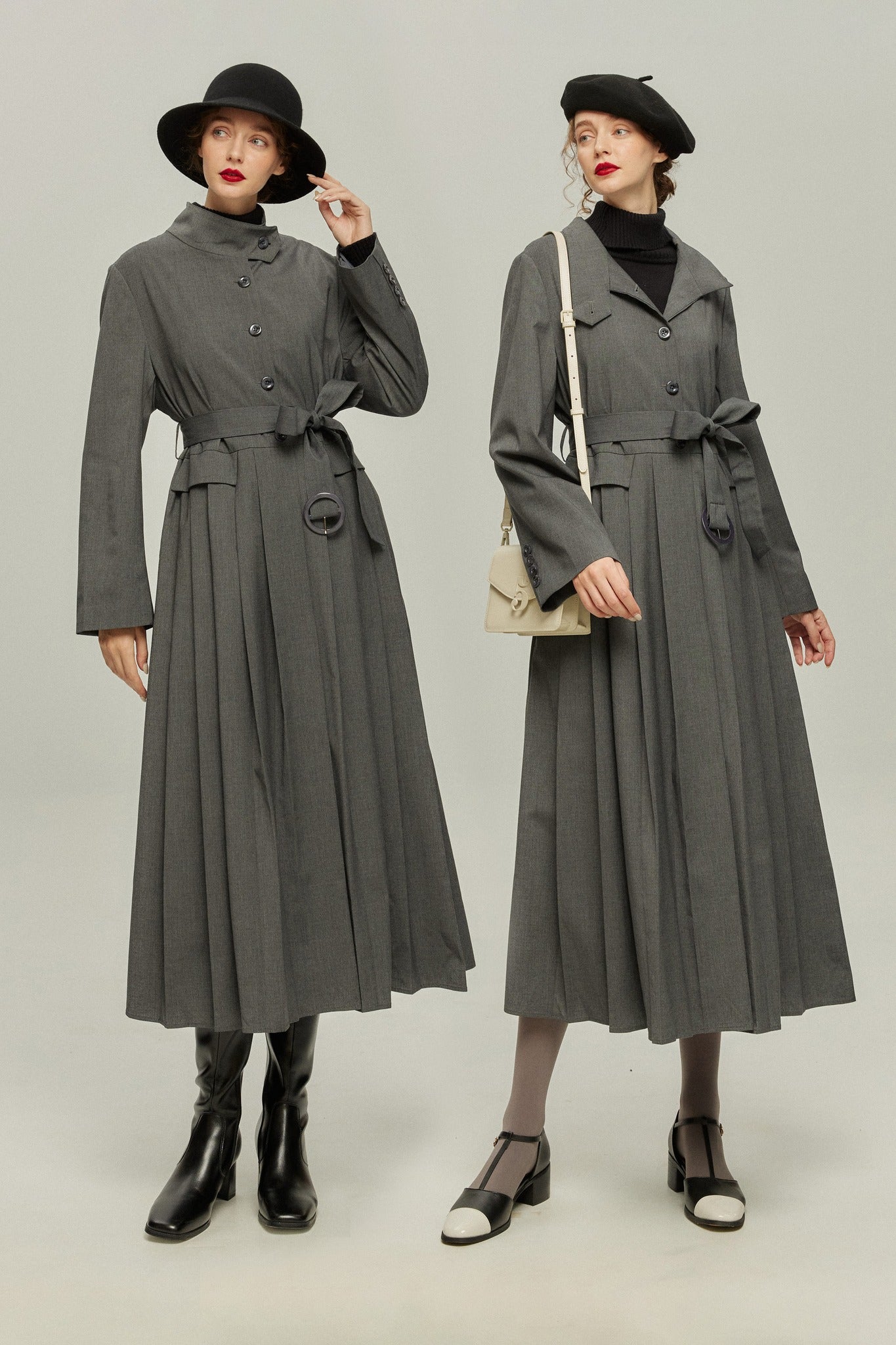 《公園のベンチに一緒に座ろう》ベルト付き2wayジャケットワンピース-Gray