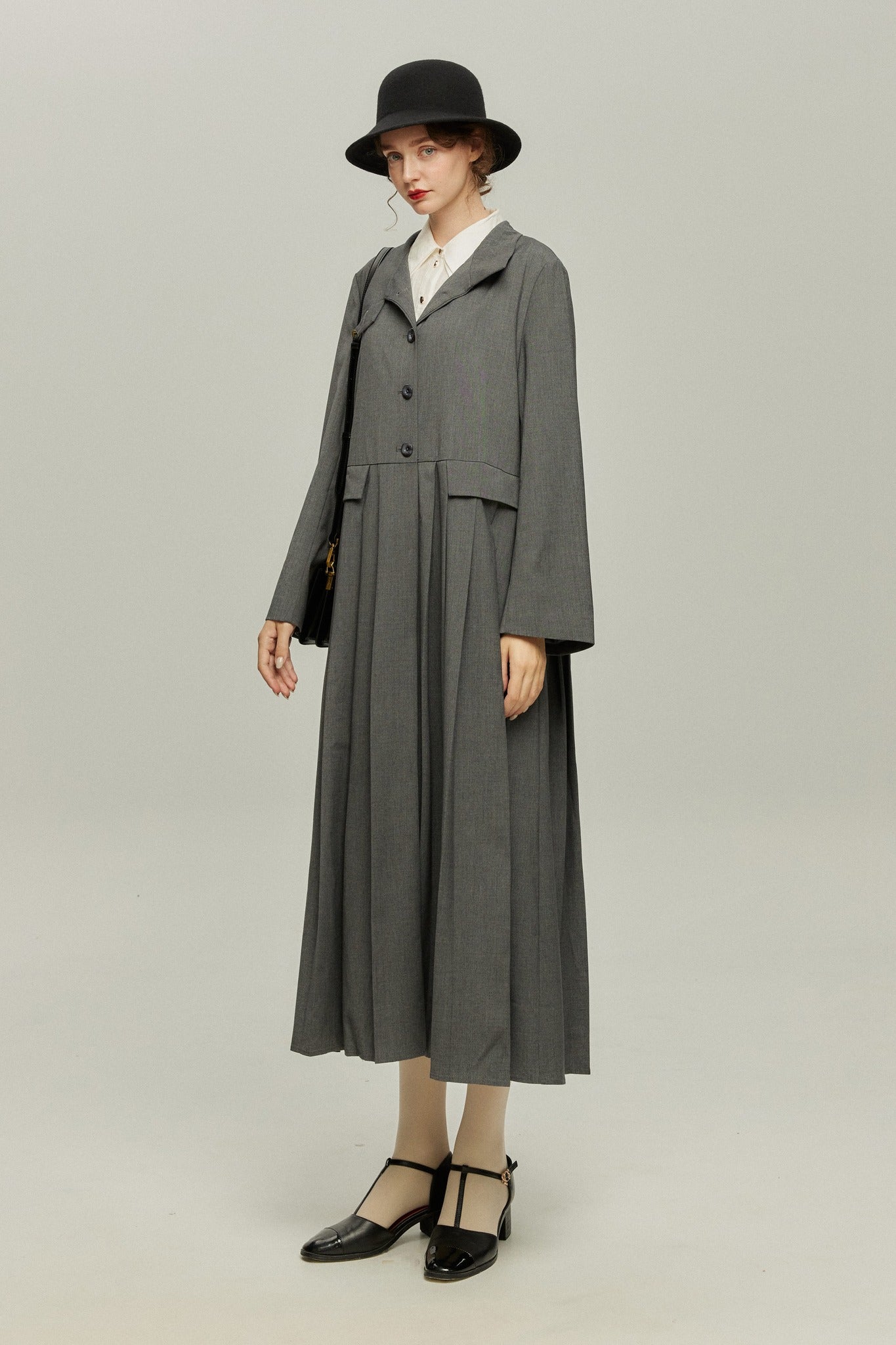 《公園のベンチに一緒に座ろう》ベルト付き2wayジャケットワンピース-Gray