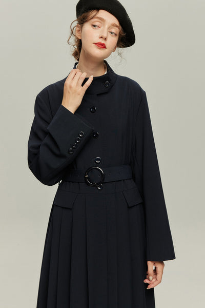 《公園のベンチに一緒に座ろう》ベルト付き2wayジャケットワンピース-Navy