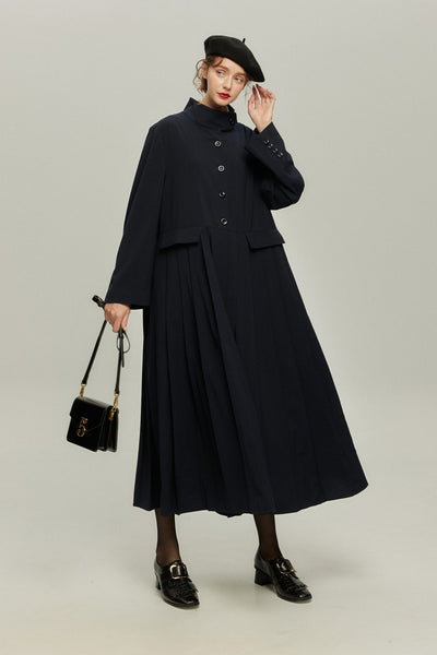 《公園のベンチに一緒に座ろう》ベルト付き2wayジャケットワンピース-Navy